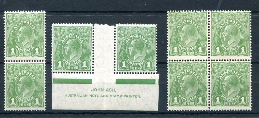 1931-36 CofA Wmk 1d green vert pair with inverted ... Image 1++