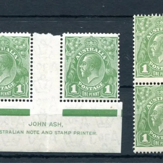 1931-36 CofA Wmk 1d green vert pair with inverted ...