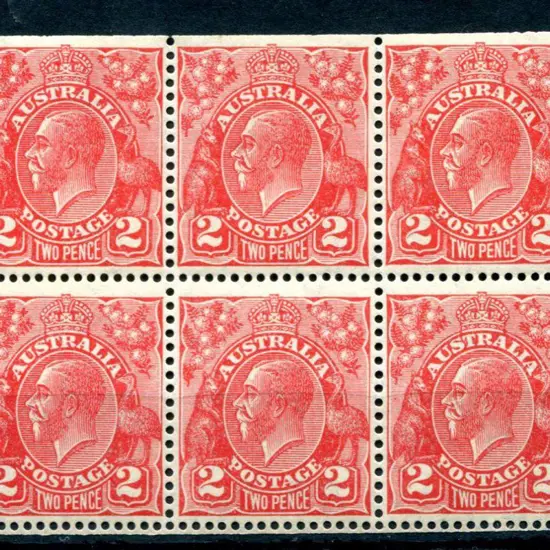 1931-36 CofA Wmk 2d golden-scarlet booklet pane of ...