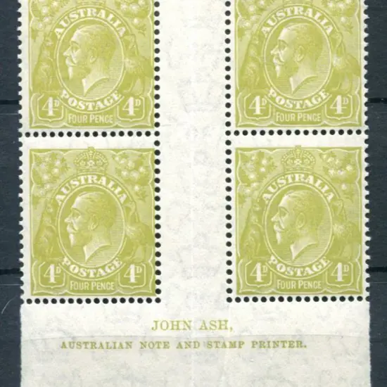 1931-36 CofA Wmk 4d olive in John Ash imprint ...