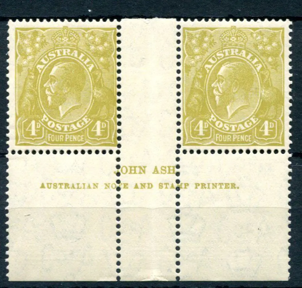 1931-36 CofA Wmk 4d olive, plate 4 John Ash 2 line ... Image 1++