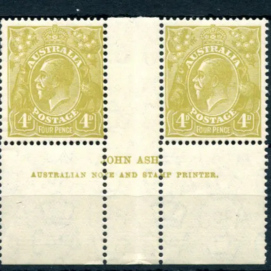 1931-36 CofA Wmk 4d olive, plate 4 John Ash 2 line ...