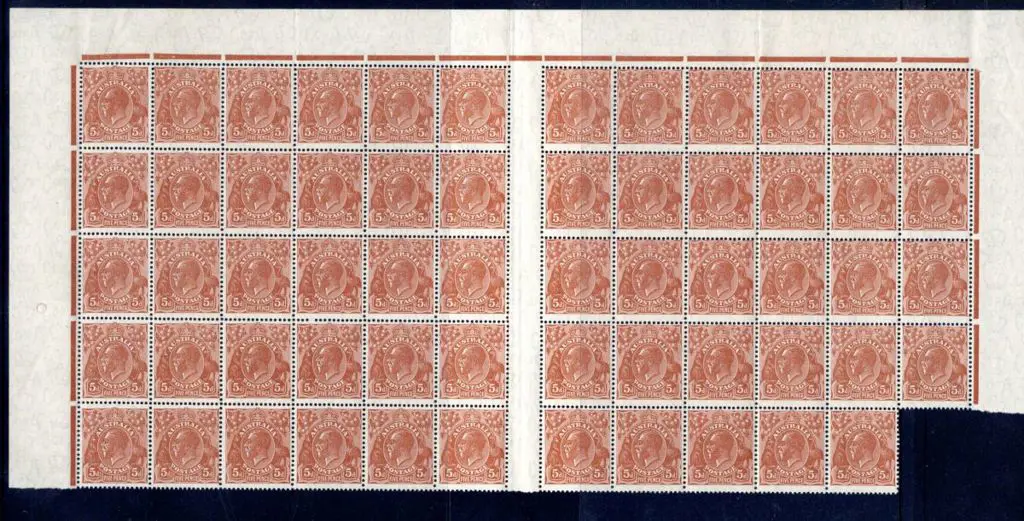 1931-36 CofA Wmk 5d orange-brown, plate 3 in part ... Image 1++