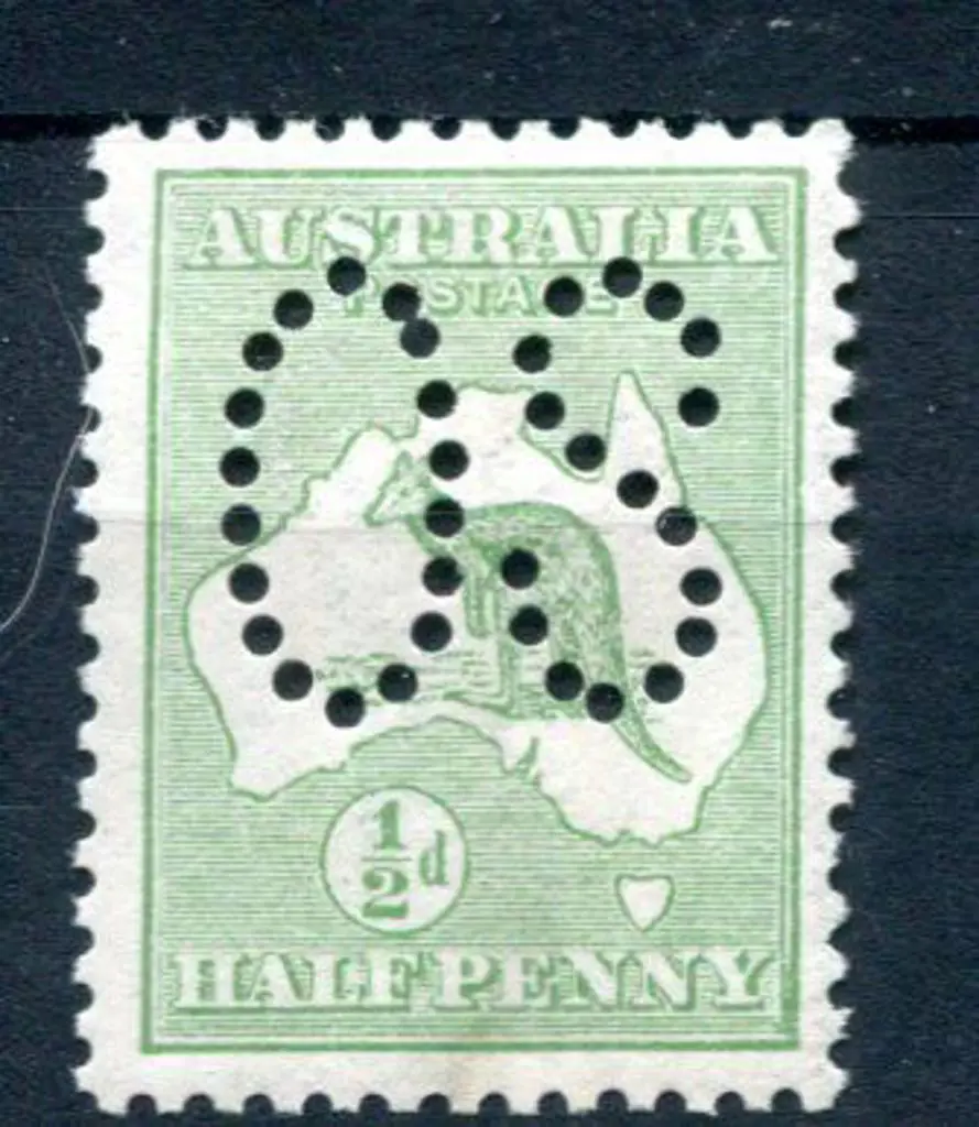 1913 ½d green, 1st wmk perfined large "OS" with ... Image 1++