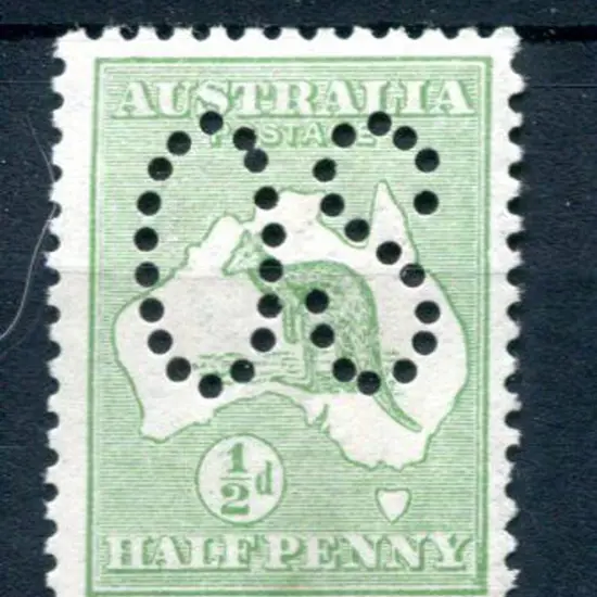 1913 ½d green, 1st wmk perfined large "OS" with ...