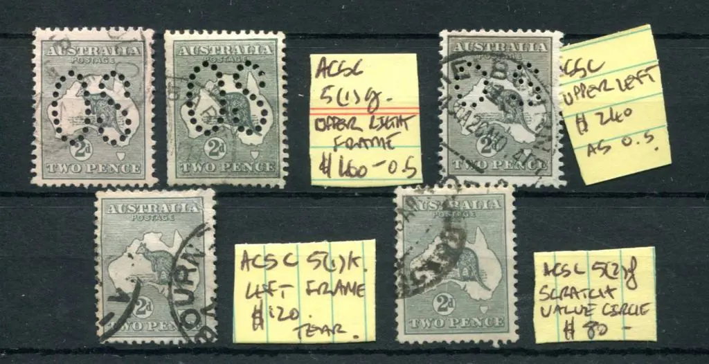 1913 2d grey, 1st wmk perfined large "OS" x 2, 1x ... Image 1++