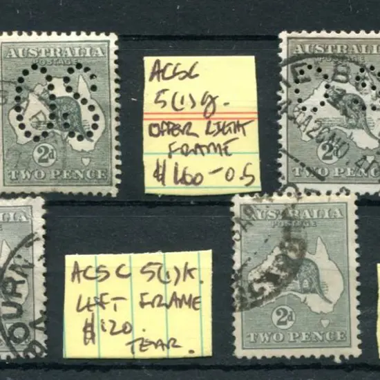 1913 2d grey, 1st wmk perfined large "OS" x 2, 1x ...