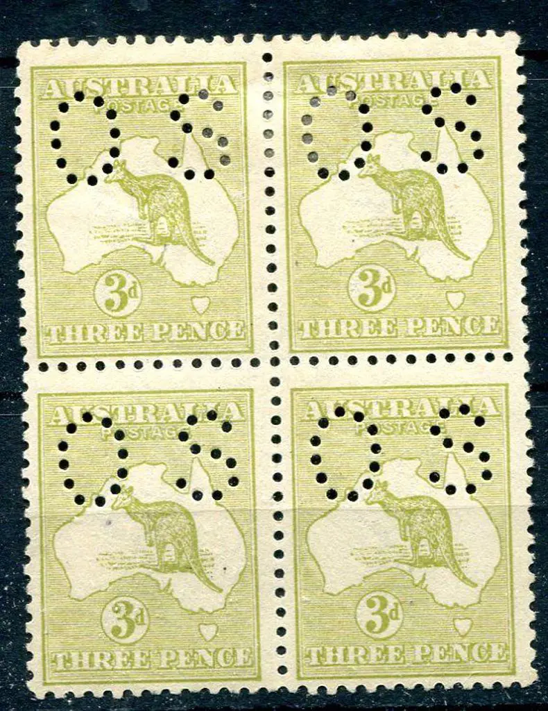 1915/28 3d olive, 3rd wmk, Die I block of 4 ... Image 1++