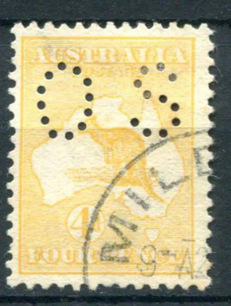 1913 4d yellow-orange, 1st wmk perfined small ... Image 1++