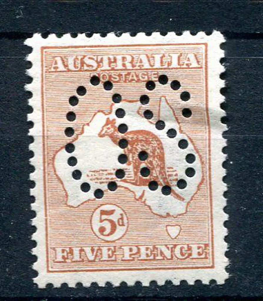 1913 5d chestnut, 1st wmk perfined large "OS". ... Image 1++
