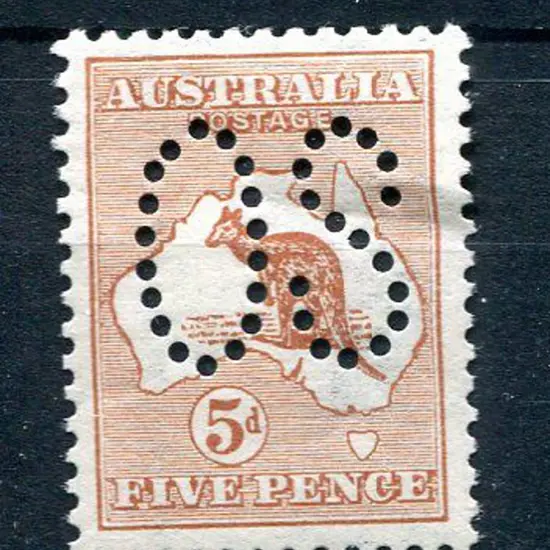 1913 5d chestnut, 1st wmk perfined large "OS". ...