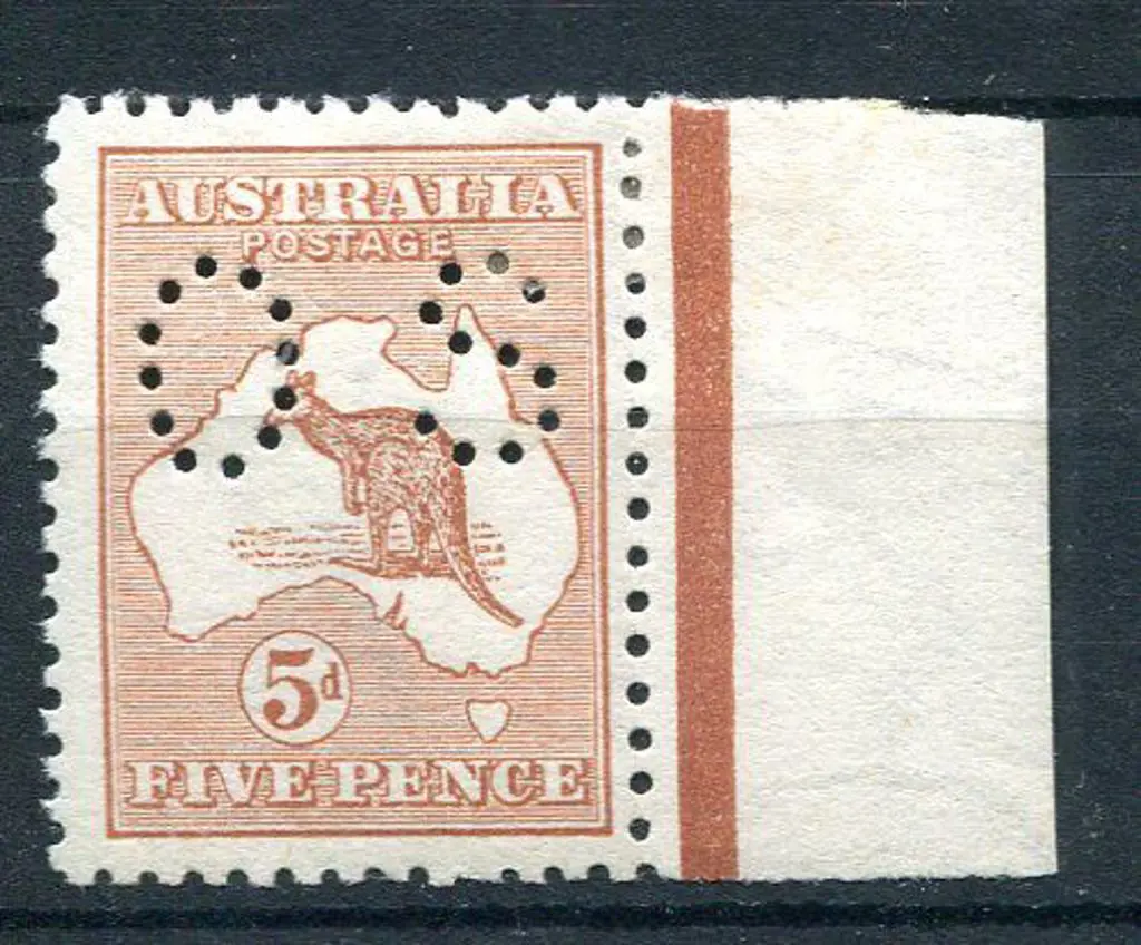 1913 5d chestnut perfined small "OS". MH with ... Image 1++