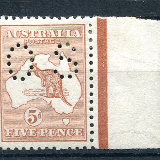 1913 5d chestnut perfined small "OS". MH with ...