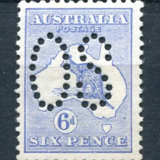 1913 6d blue, 1st wmk perfined large "OS". Fine ...