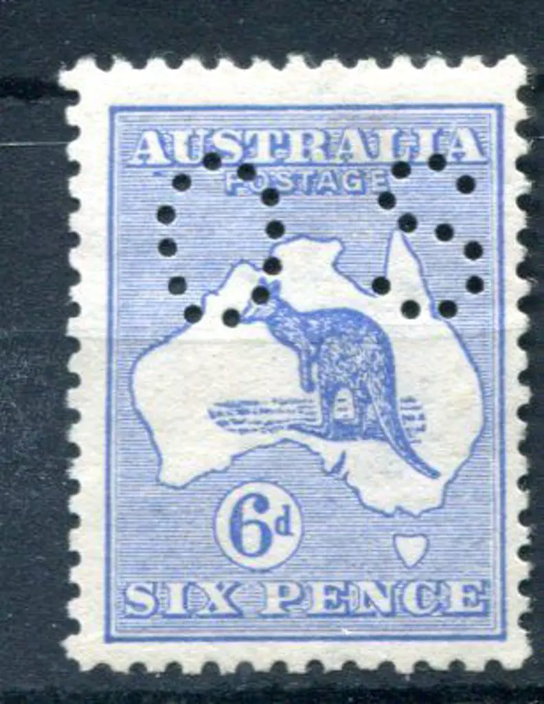 1913 6d blue perfined small "OS". MVLH, centred ... Image 1++