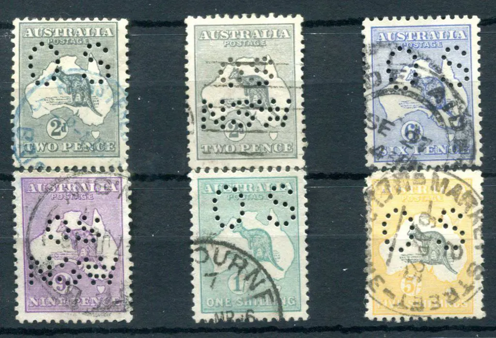 1915 2d to 5/-, 2nd wmk perfined "OS" set of 5, ... Image 1++