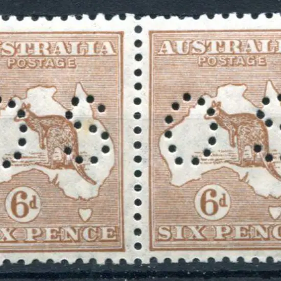 1929/30 6d pale chestnut, SMW pair perfined "OS". ...