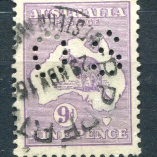 1915 9d violet, 2nd wmk perfined "OS". Fine used ...