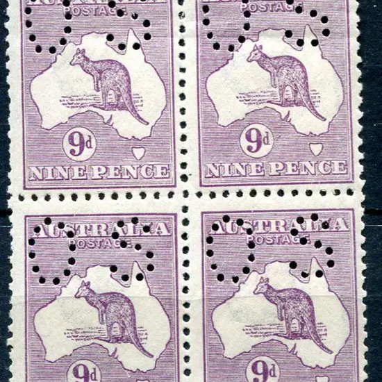 1915/28 9d red-violet, Die IIB perfined "OS". ...