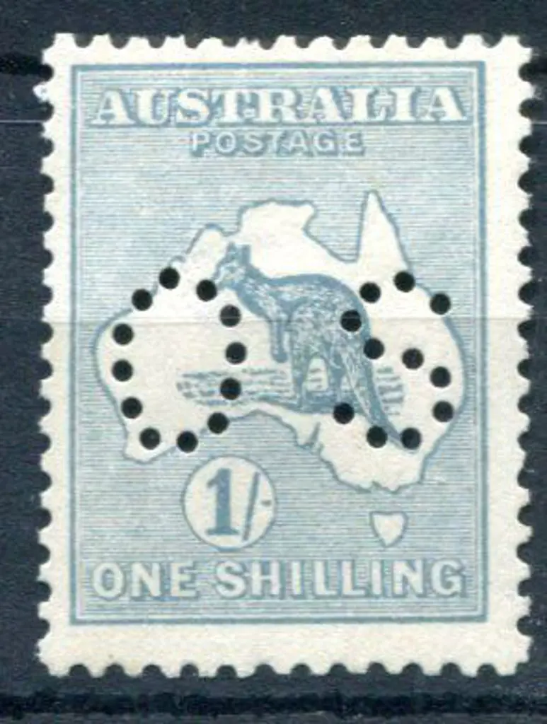 1915 1/- green perfined small "OS". MLH, centred ... Image 1++