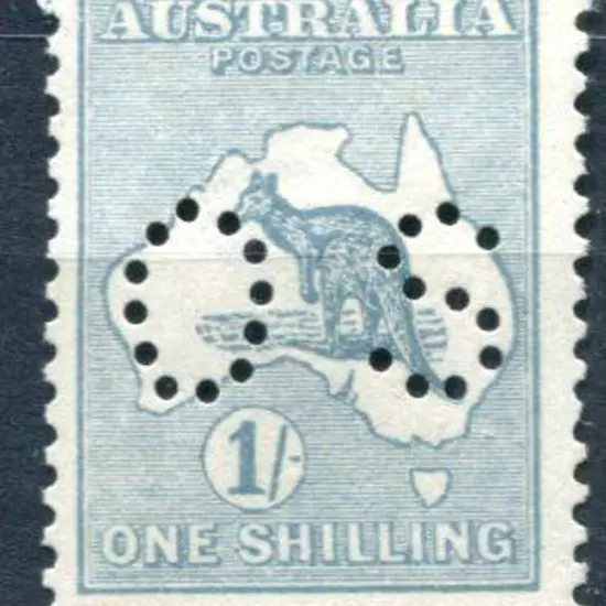 1915 1/- green perfined small "OS". MLH, centred ...