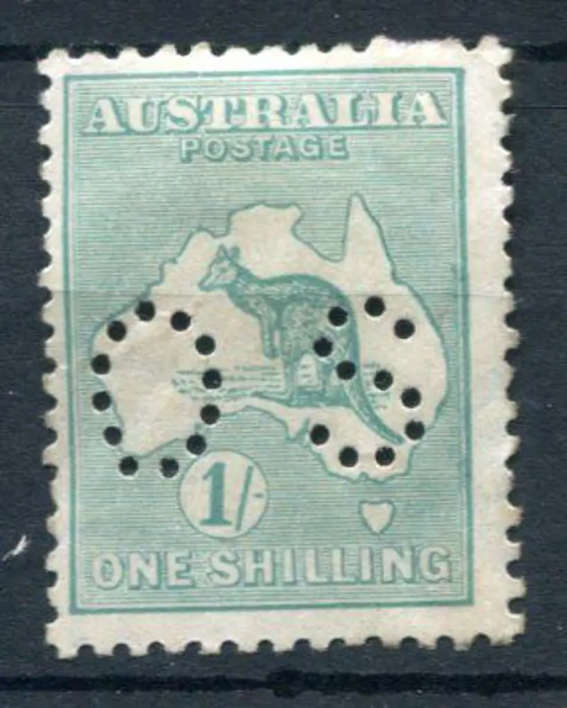 1915 1/- green, 2nd wmk perfined small "OS". MH ... Image 1++