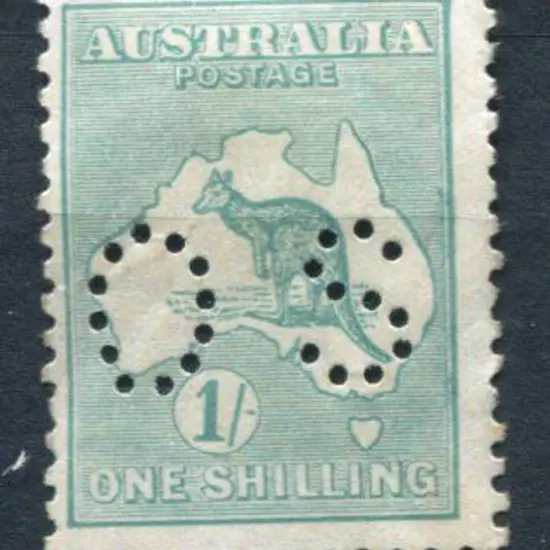 1915 1/- green, 2nd wmk perfined small "OS". MH ...