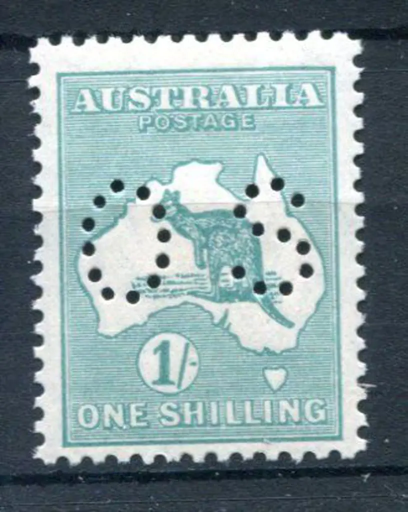 1929/30 1/- blue-green, SMW Die IIB perfined "OS". ... Image 1++