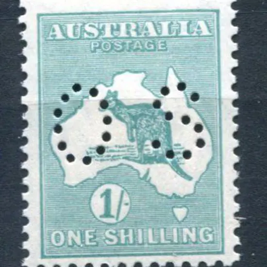 1929/30 1/- blue-green, SMW Die IIB perfined "OS". ...