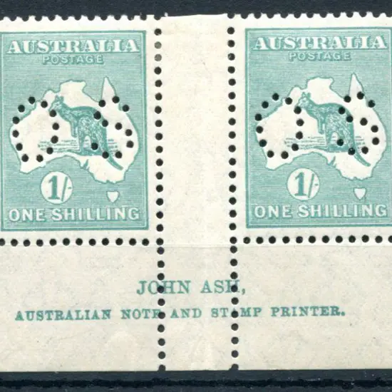 1929/30 1/- emerald, SMW John Ash imprint pair ...