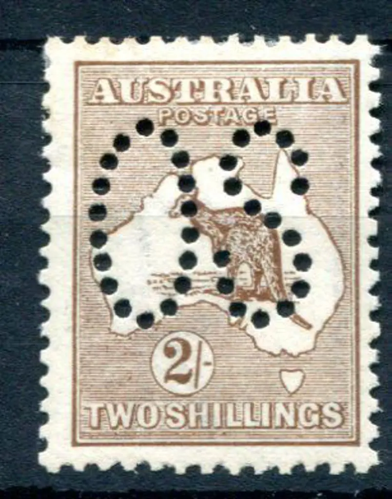 1913 2/- brown, 1st wmk perfined large "OS". MVLH ... Image 1++
