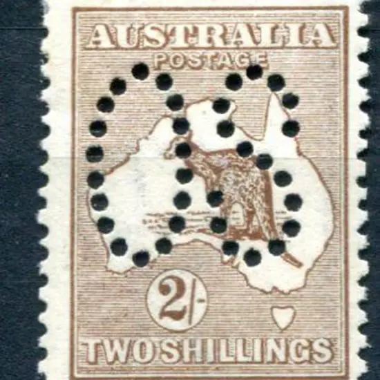 1913 2/- brown, 1st wmk perfined large "OS". MVLH ...