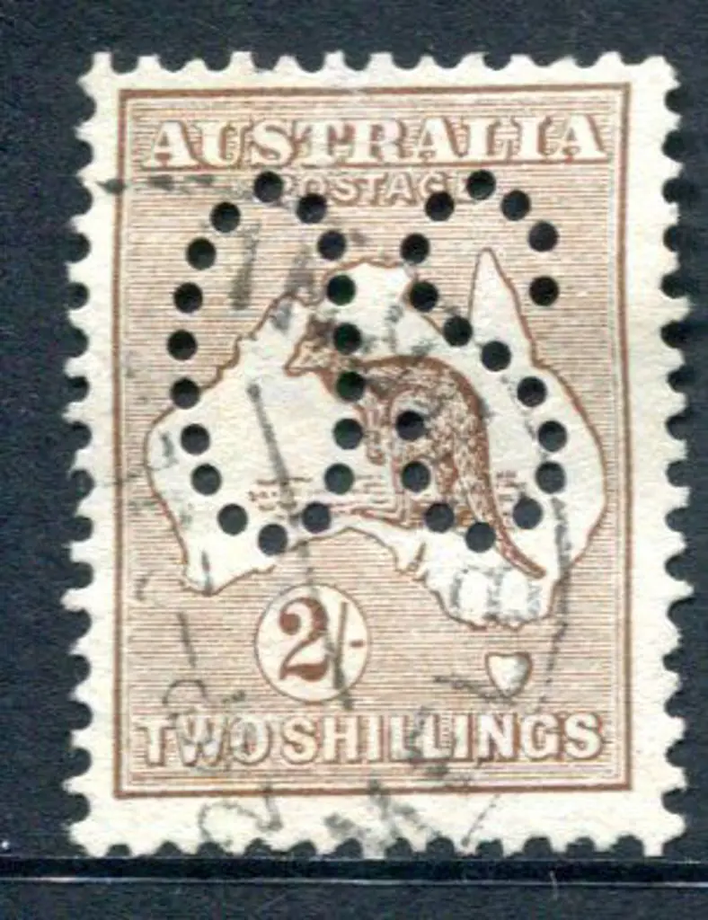 1913 2/- brown perfined large "OS". Fine used with ... Image 1++
