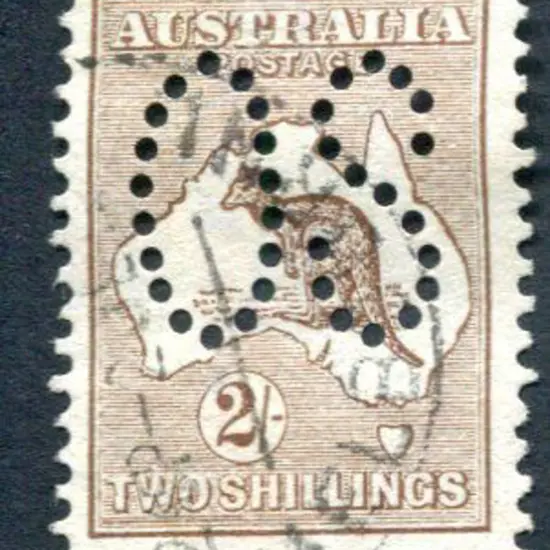 1913 2/- brown perfined large "OS". Fine used with ...