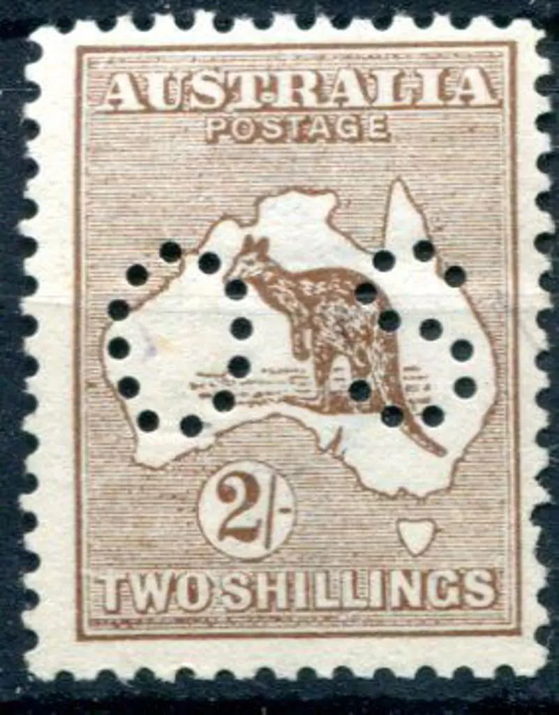 1913 2/- brown, 1st wmk perfined small "OS". MUH, ... Image 1++