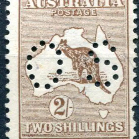 1913 2/- brown, 1st wmk perfined small "OS". MUH, ...
