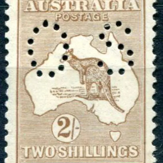 1915 2/- light brown, 2nd wmk perfined small "OS". ...