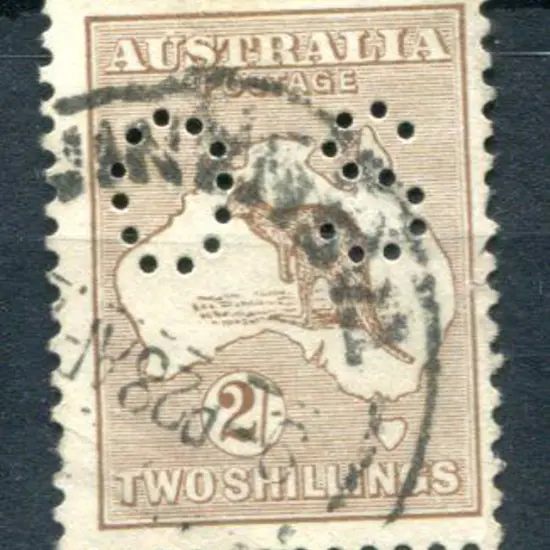 1915 2/- light brown, 2nd wmk perfined small "OS". ...