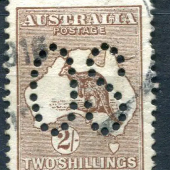 1913 2/- dark brown, 1st wmk perfined large "OS". ...