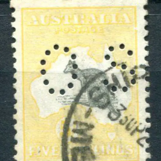 1915 5/- grey & pale yellow, 3rd wmk perfined "OS" ...