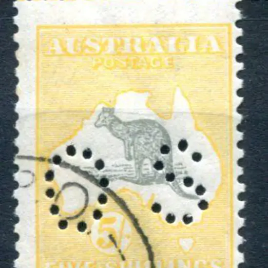 1915/18 5/- grey & yellow, 3rd wmk perfined "OS" ...