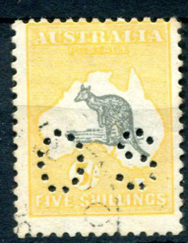 1915/28 5/- grey & deep yellow, 3rd wmk perfined ... Image 1++