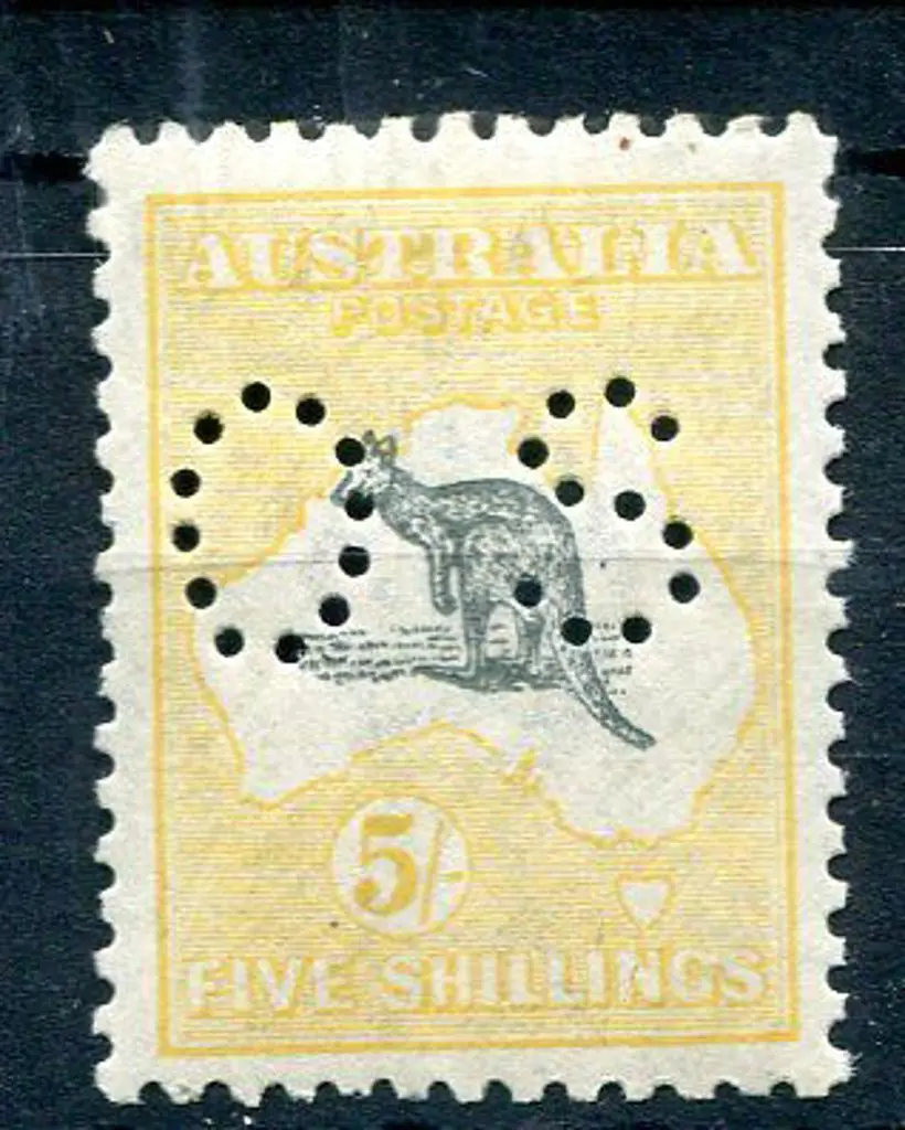 1915/28 5/- grey & pale yellow, 3rd wmk perfined ... Image 1++