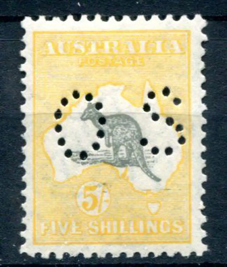 1929/30 5/- grey & yellow-orange, SMW perfined ... Image 1++