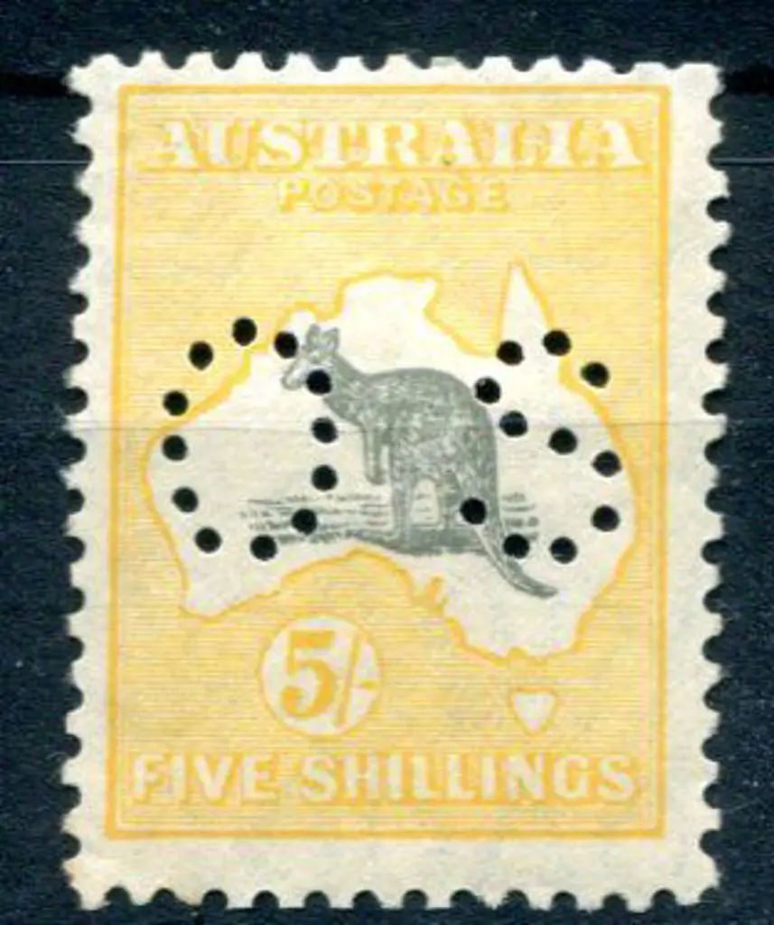 1929/30 5/- grey & yellow-orange, SMW perfined ... Image 1++