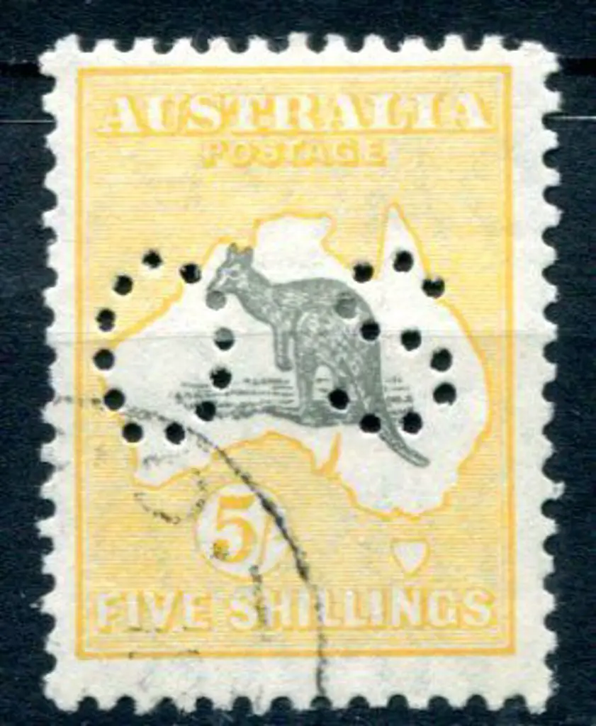 1929/30 5/- grey & yellow-orange with "broken ... Image 1++
