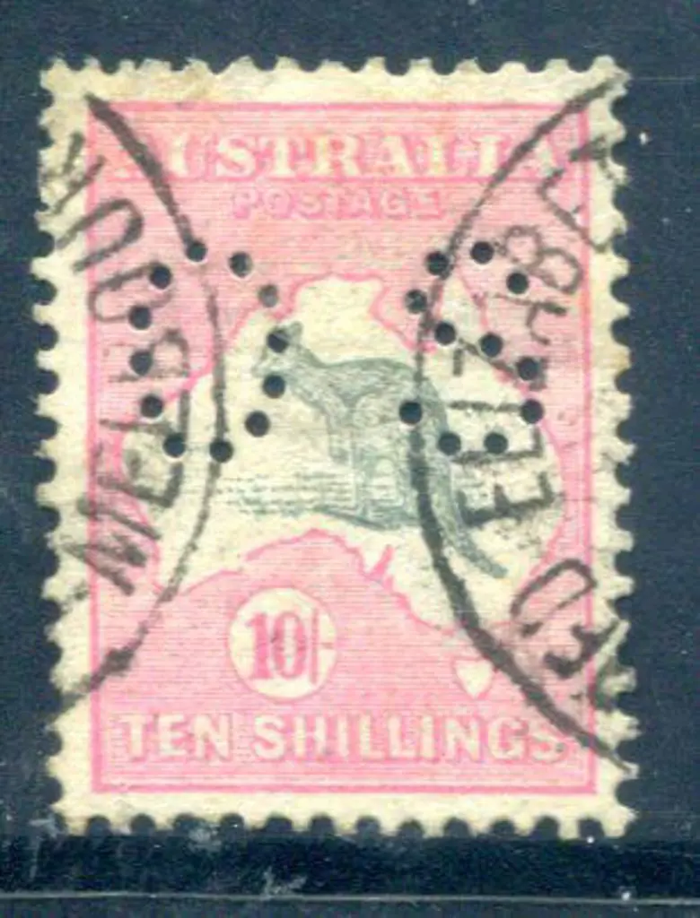 1913 10/- grey & pink, 1st wmk perfined small ... Image 1++