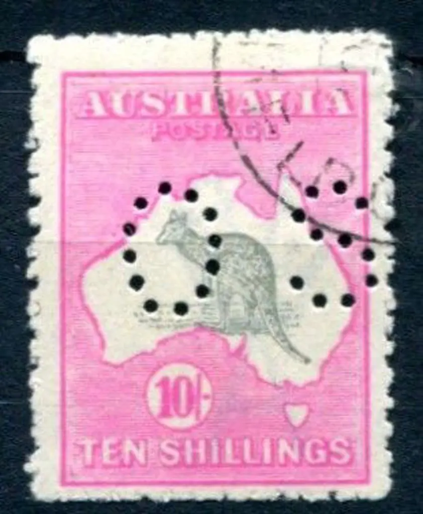 1915/28 10/- grey & deep aniline-pink, 3rd wmk ... Image 1++