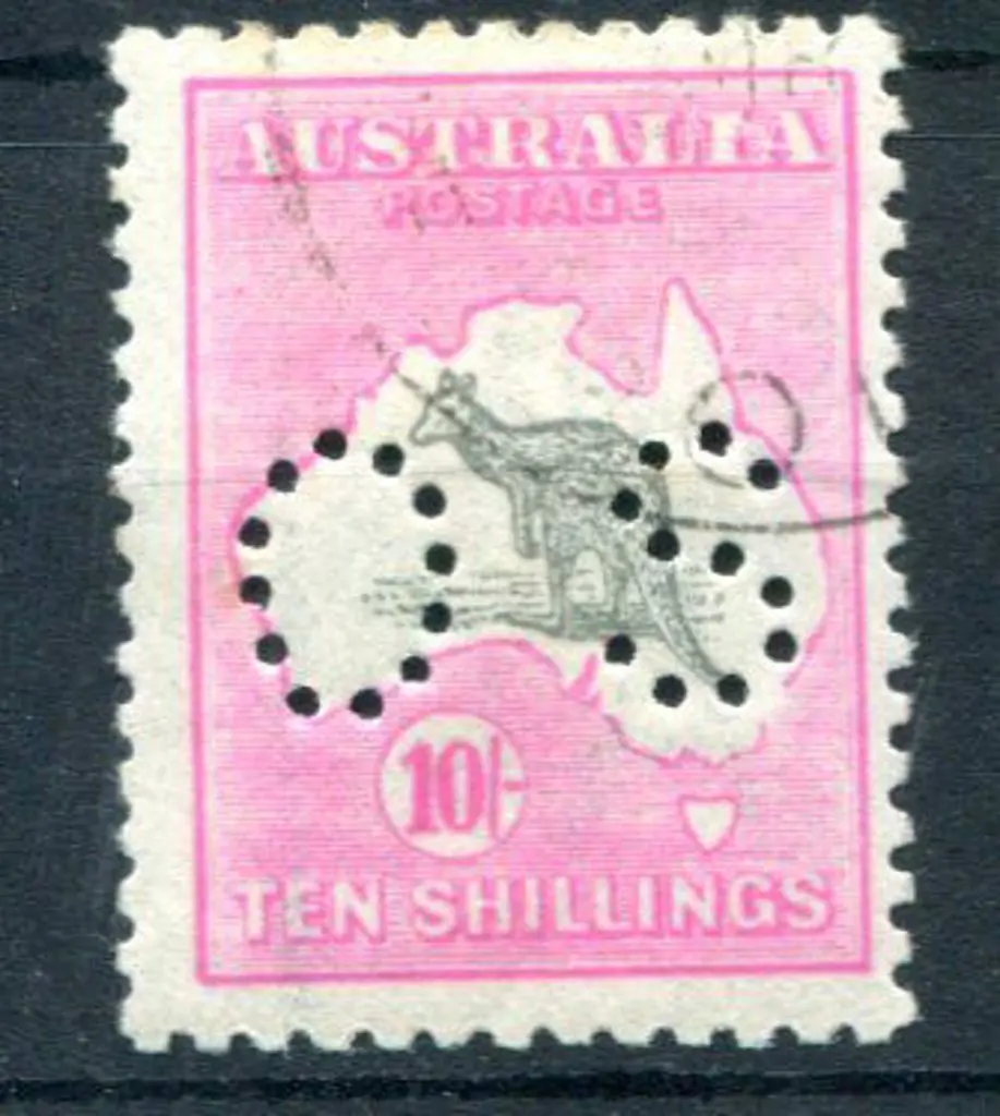 1915/28 10/- grey & aniline-pink with "broken ... Image 1++
