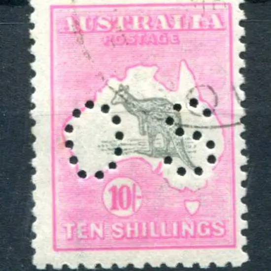 1915/28 10/- grey & aniline-pink with "broken ...